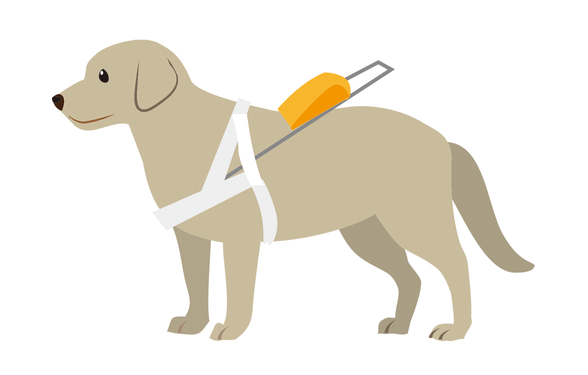 ハーネスを装着された盲導犬(ゴールデンレトリーバー)のイラスト